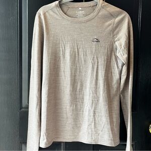 L.L. Bean Women's Cresta Ultralight Birch/Taupe stripe 150 Crew Top Sz M